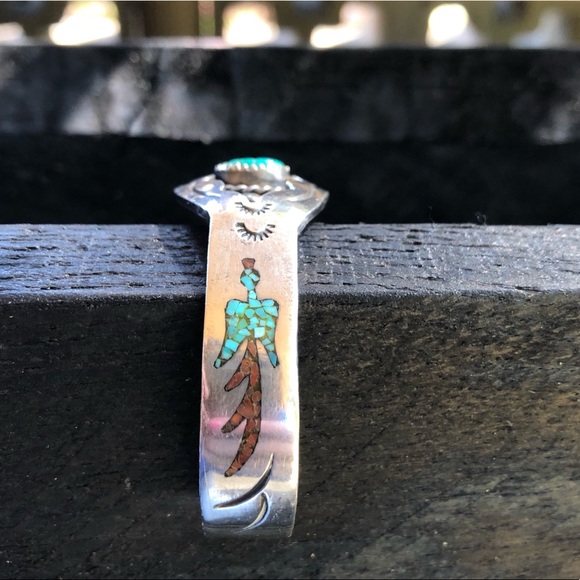 Vintage Navajo Waterbird Inlay Cuff Bracelet - Picture 9 of 16